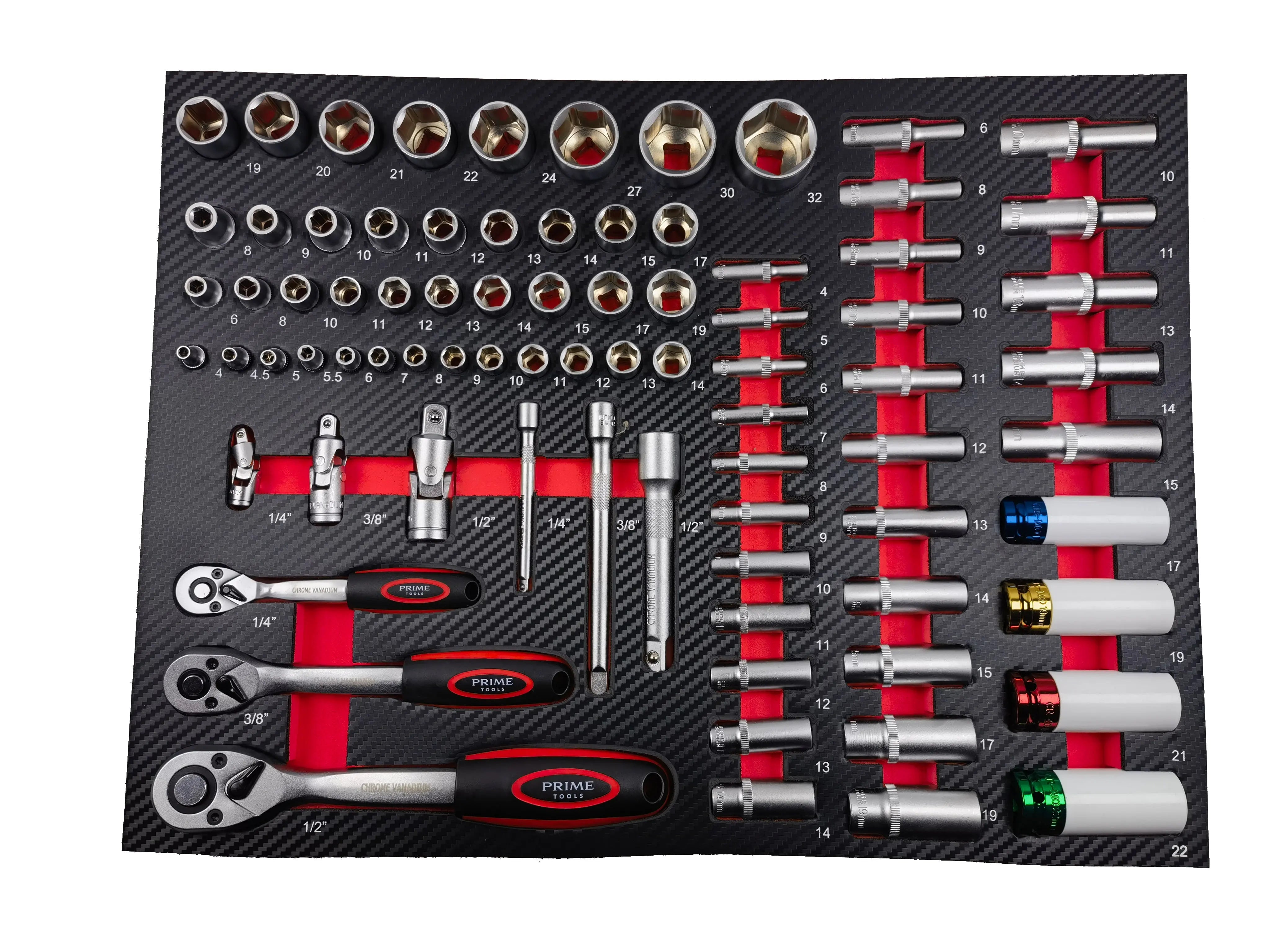 PRIME TOOLS Werkzeugwagen mit 262 Teilen – Profi Werkstattwagen mit 7 Schubladen & Rollen Prime Deluxe GmbH