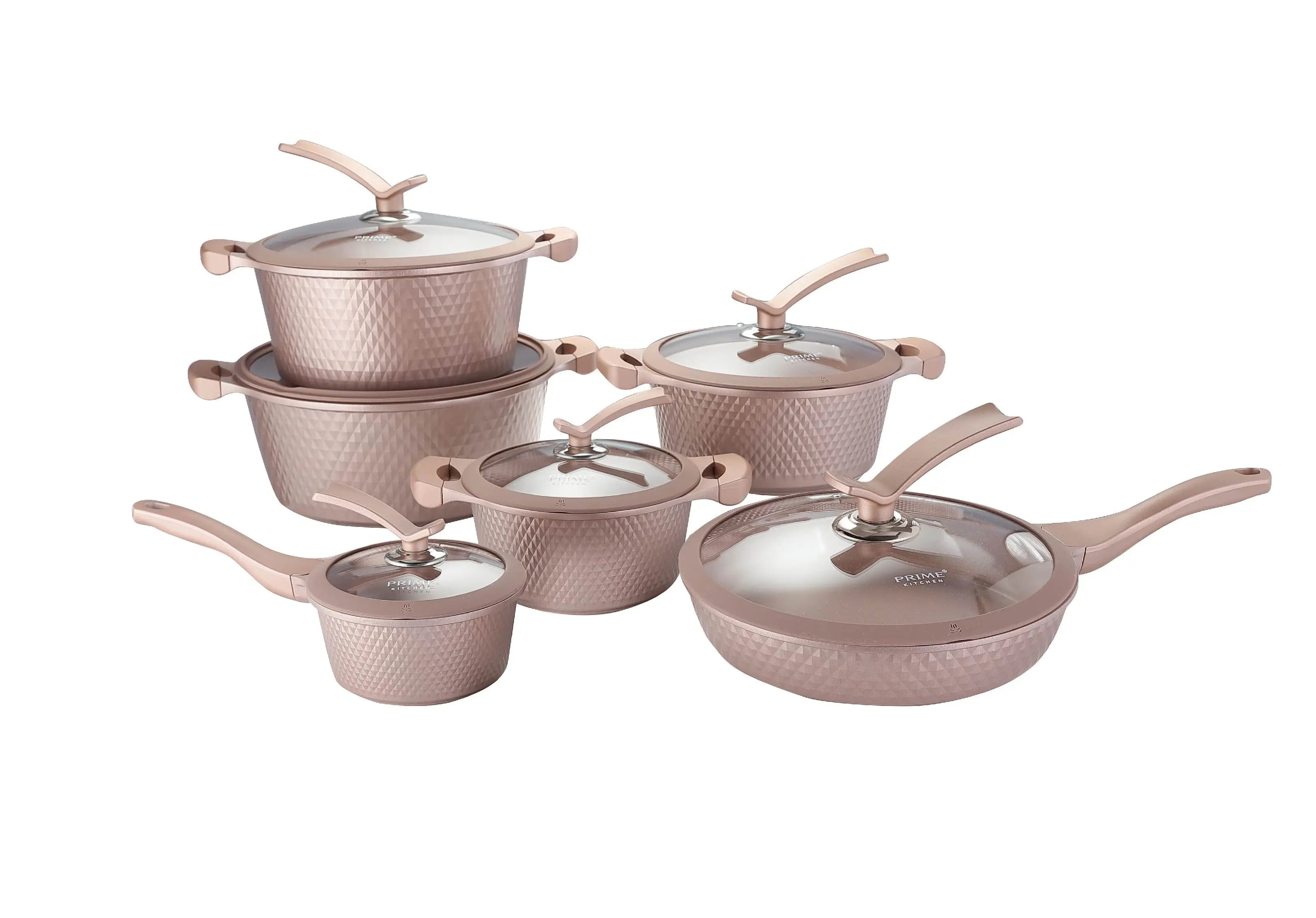 Prime Kitchen 12-teiliges Kochtopfset Diamant-Style – Induktionsgeeignet, Aluminium mit Keramikbeschichtung, Glasdeckel & Antihaft, 3 Farben Prime Deluxe GmbH