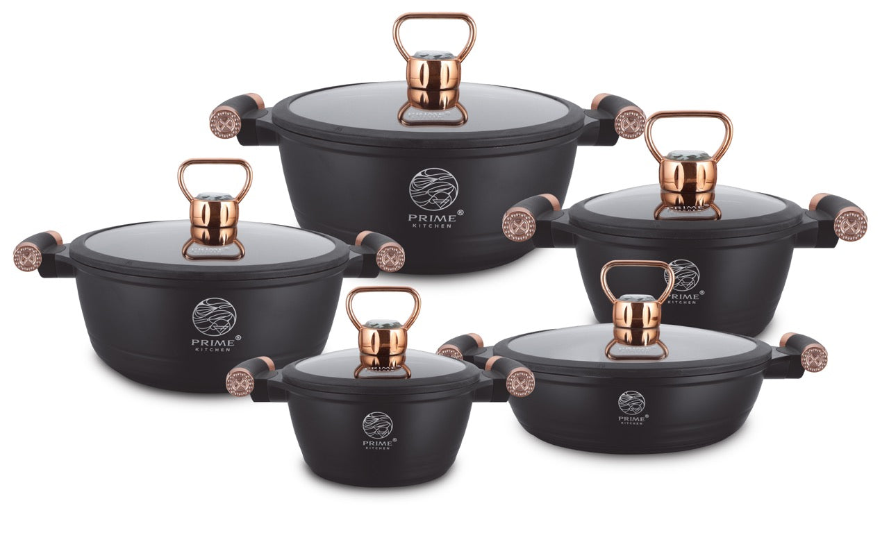 Diamond Edition Topfset 10-teilig – Keramik Antihaft, Induktion, Diamant Deckelgriff (Gold/Silber)