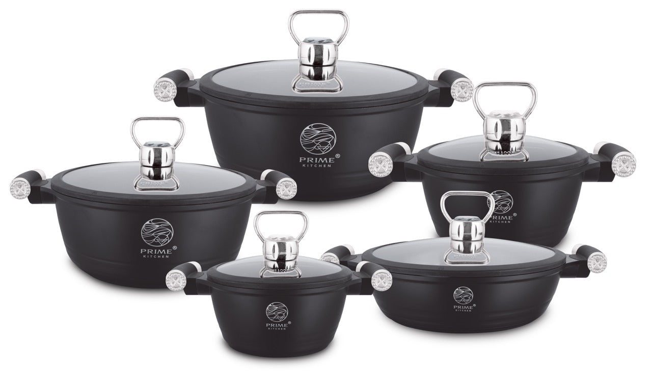 Diamond Edition Topfset 10-teilig – Keramik Antihaft, Induktion, Diamant Deckelgriff (Gold/Silber)