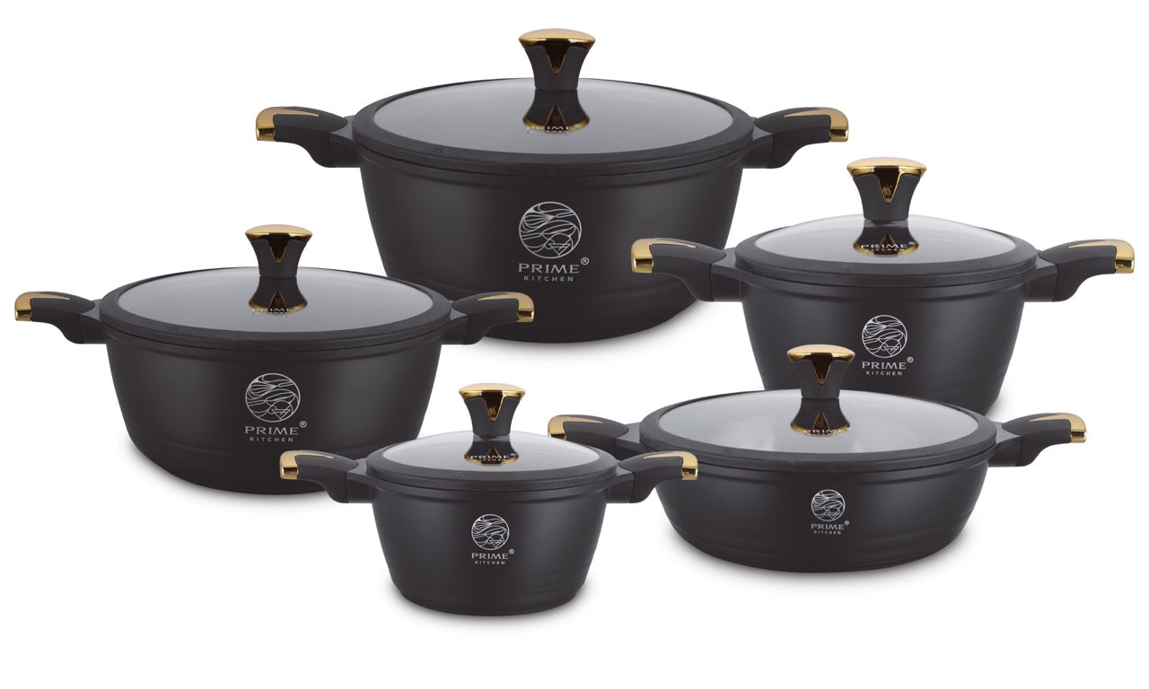 Prime Kitchen® Premium Topfset 10-teilig – Keramik Antihaft, Induktion, Silikon-Deckelrand