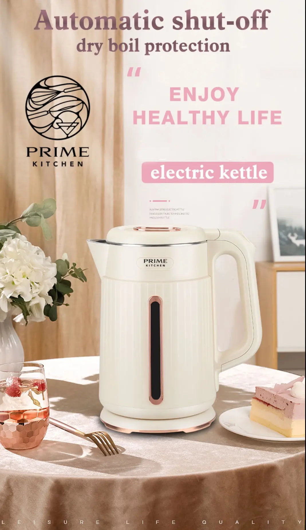 Prime Kitchen Wasserkocher 2L Elektrischer Beige