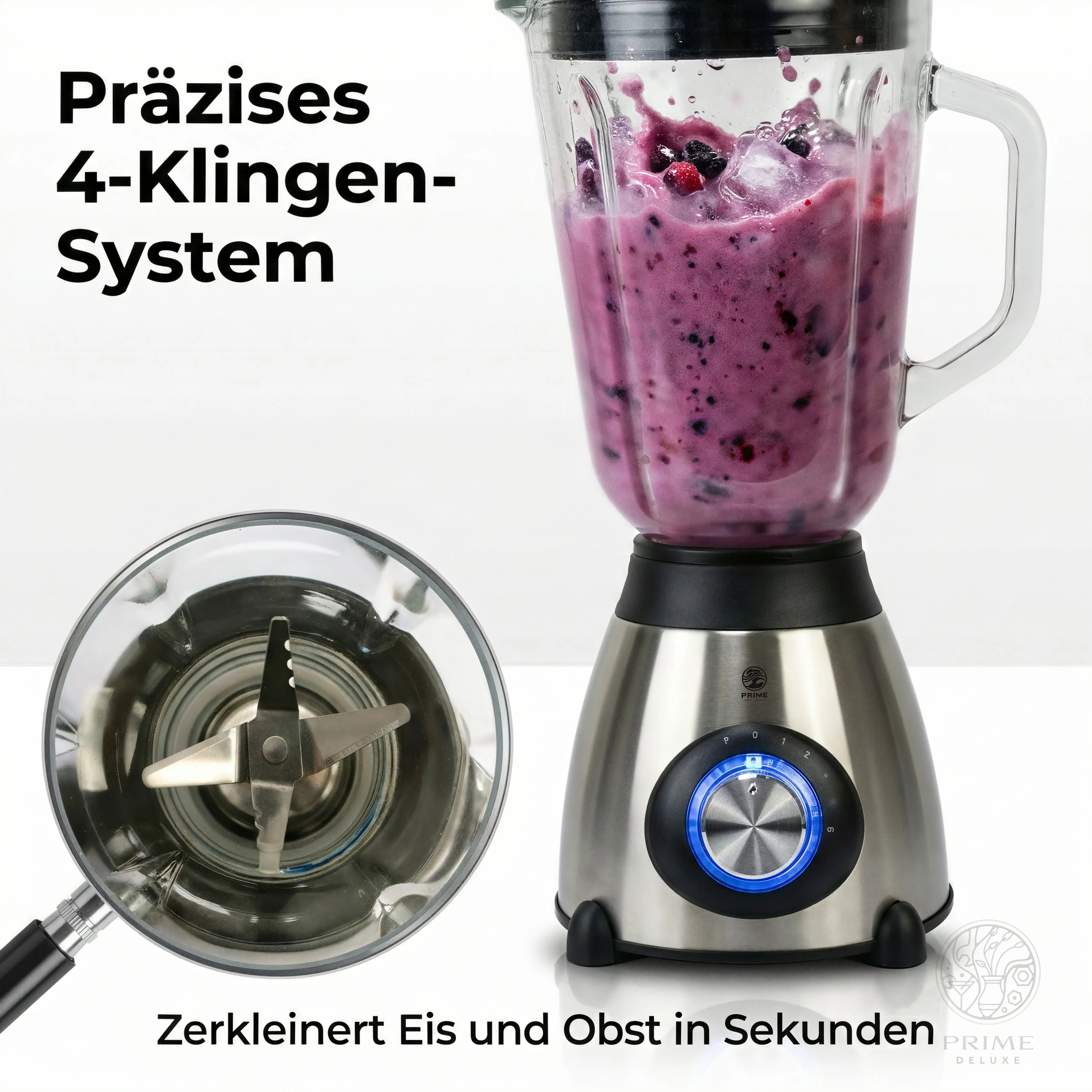 Prime Kitchen Standmixer 800W – Glasbehälter, Edelstahloptik & Ice Crusher Prime Deluxe GmbH