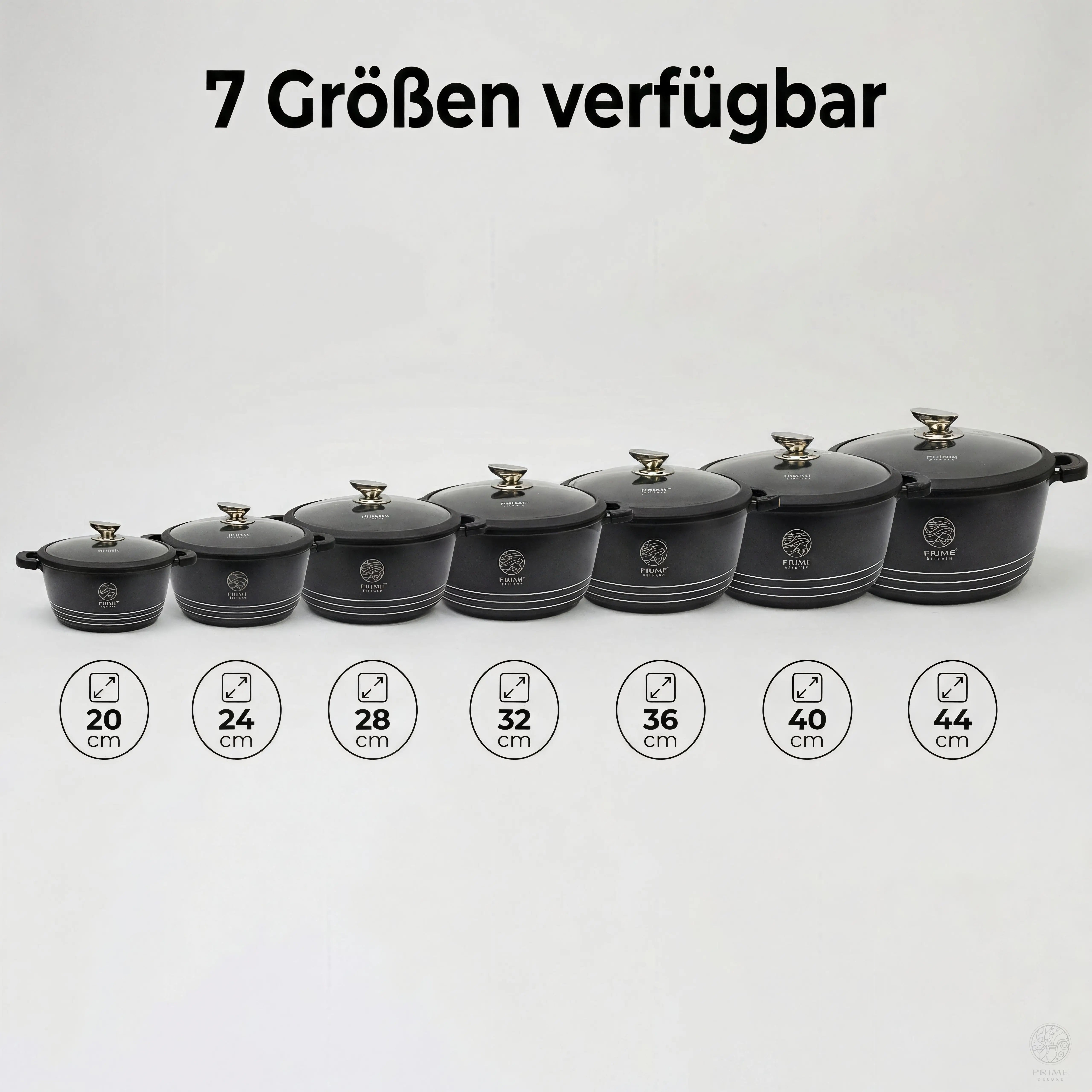 Keramik Kochtopf Einzelgrößen 20–44 cm – Induktionsgeeignet mit Gummideckel & Dampfsymbol Prime Deluxe GmbH