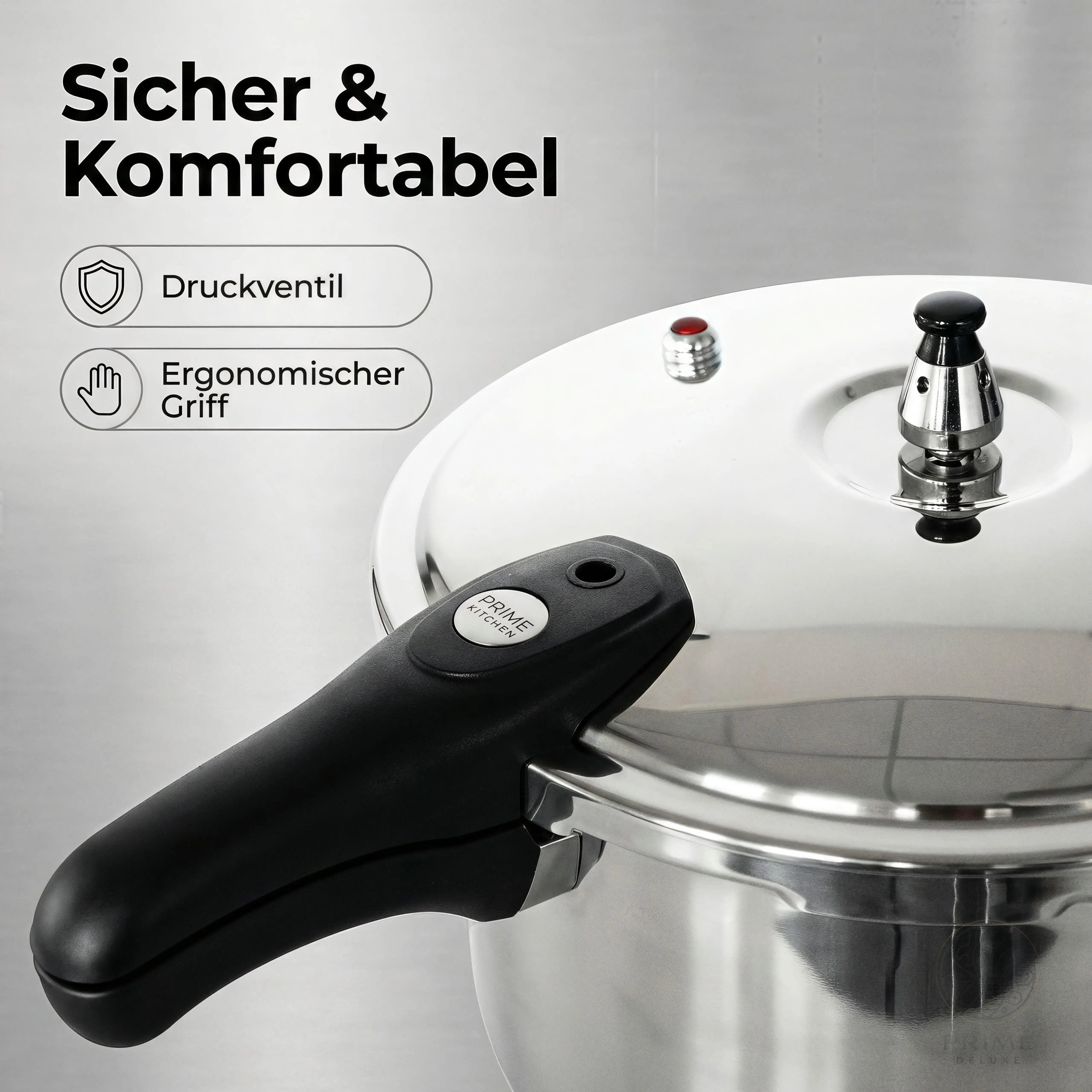 Prime Kitchen Schnellkochtopf aus Edelstahl – 5L–13L | Induktion & Gas geeignet Prime Deluxe GmbH