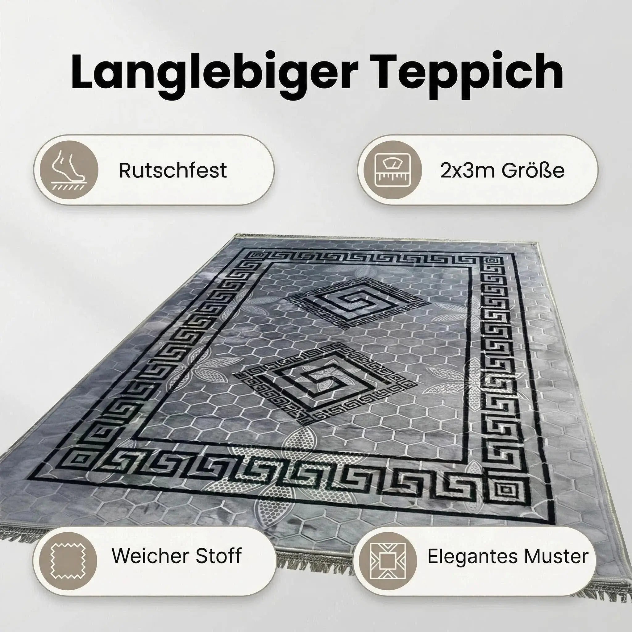 Vintage Teppich 200x300 cm aus Polyester mit rutschfester Unterseite – Wohnzimmer Teppich in 4 Farben Prime Deluxe GmbH