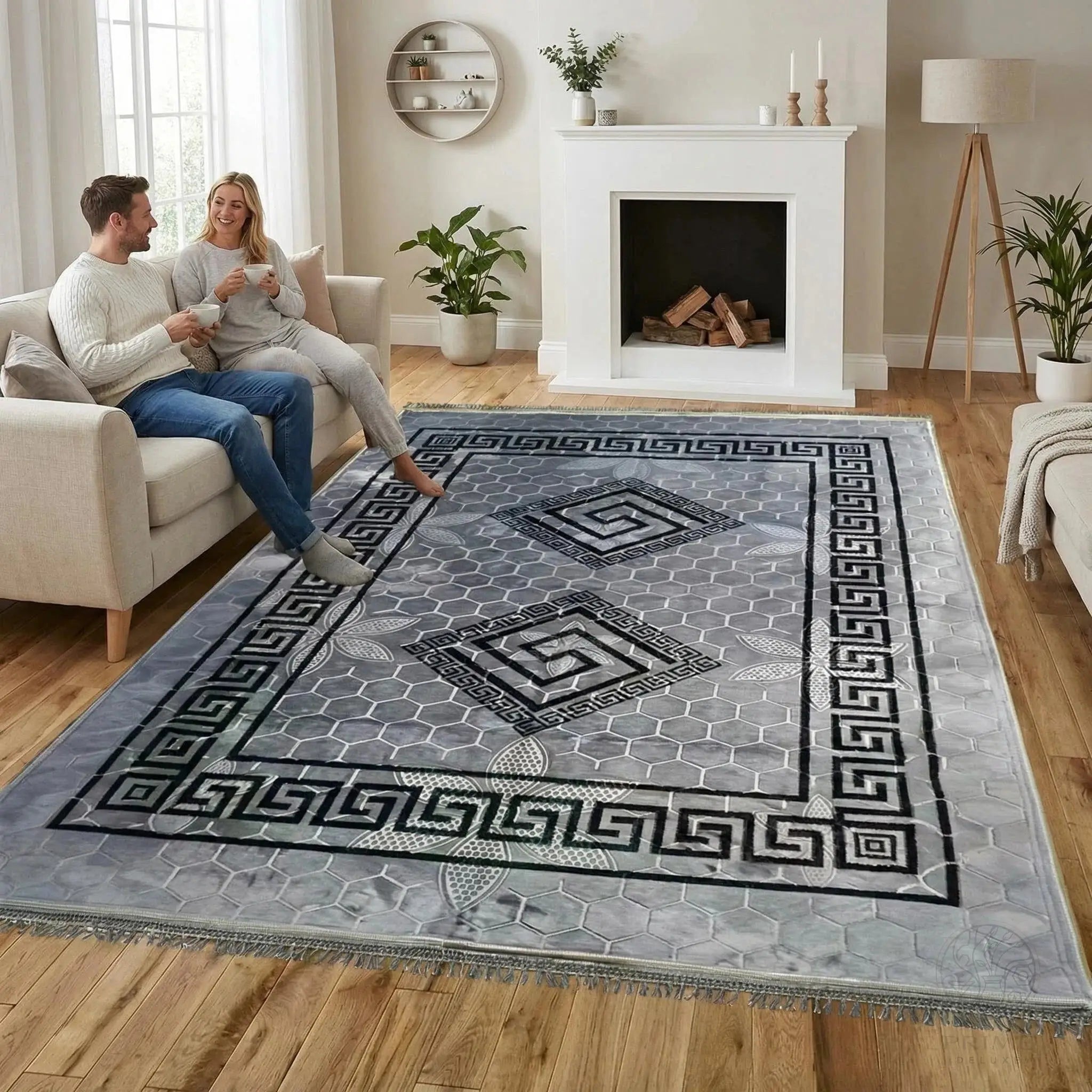 Vintage Teppich 200x300 cm aus Polyester mit rutschfester Unterseite – Wohnzimmer Teppich in 4 Farben Prime Deluxe GmbH