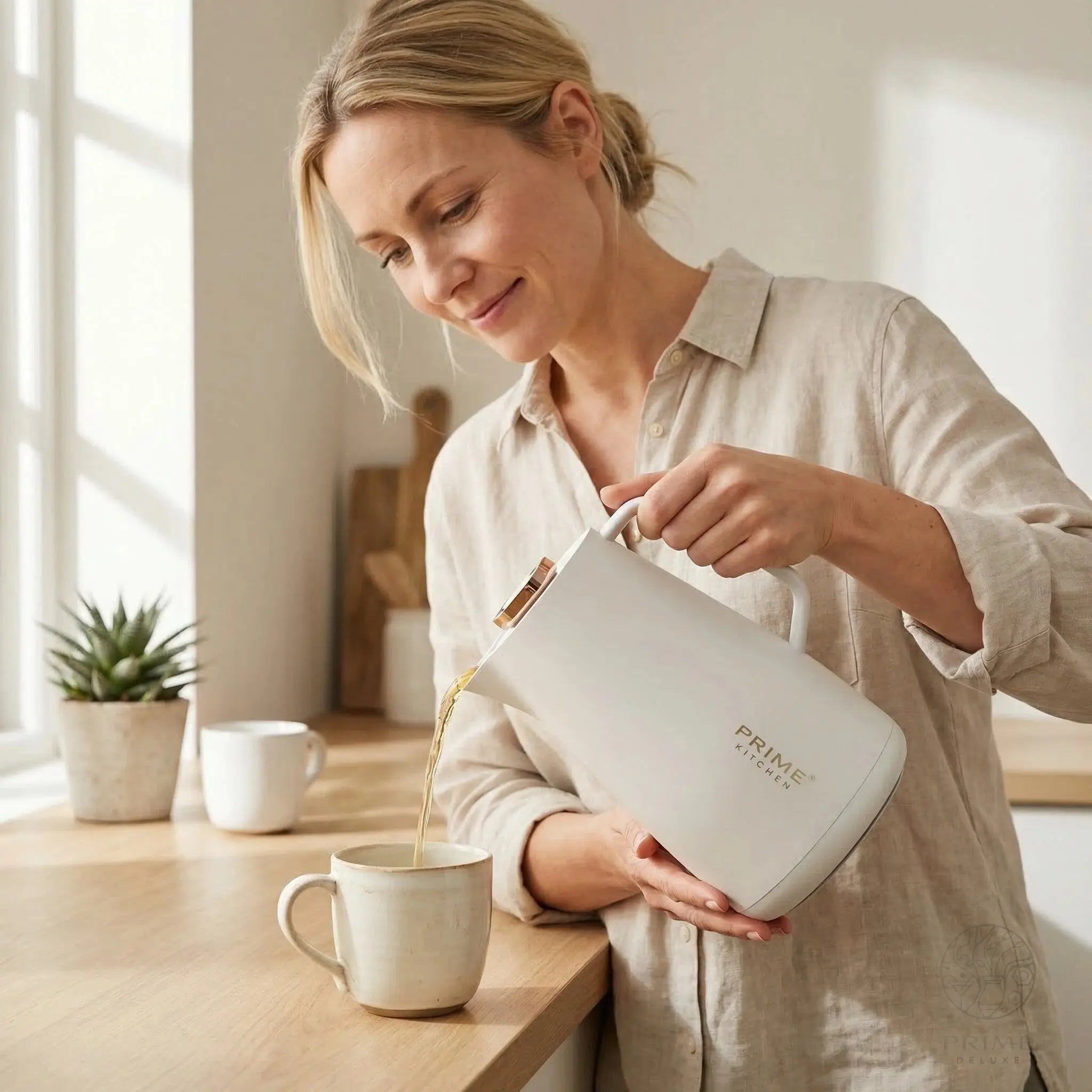 Prime Kitchen Thermoskanne 2L – Doppelwandige Isolierung, 12h heiß & 24h kalt, Einhand-Bedienung, Modernes Design mit Gold oder Silber Akzenten Prime Deluxe GmbH