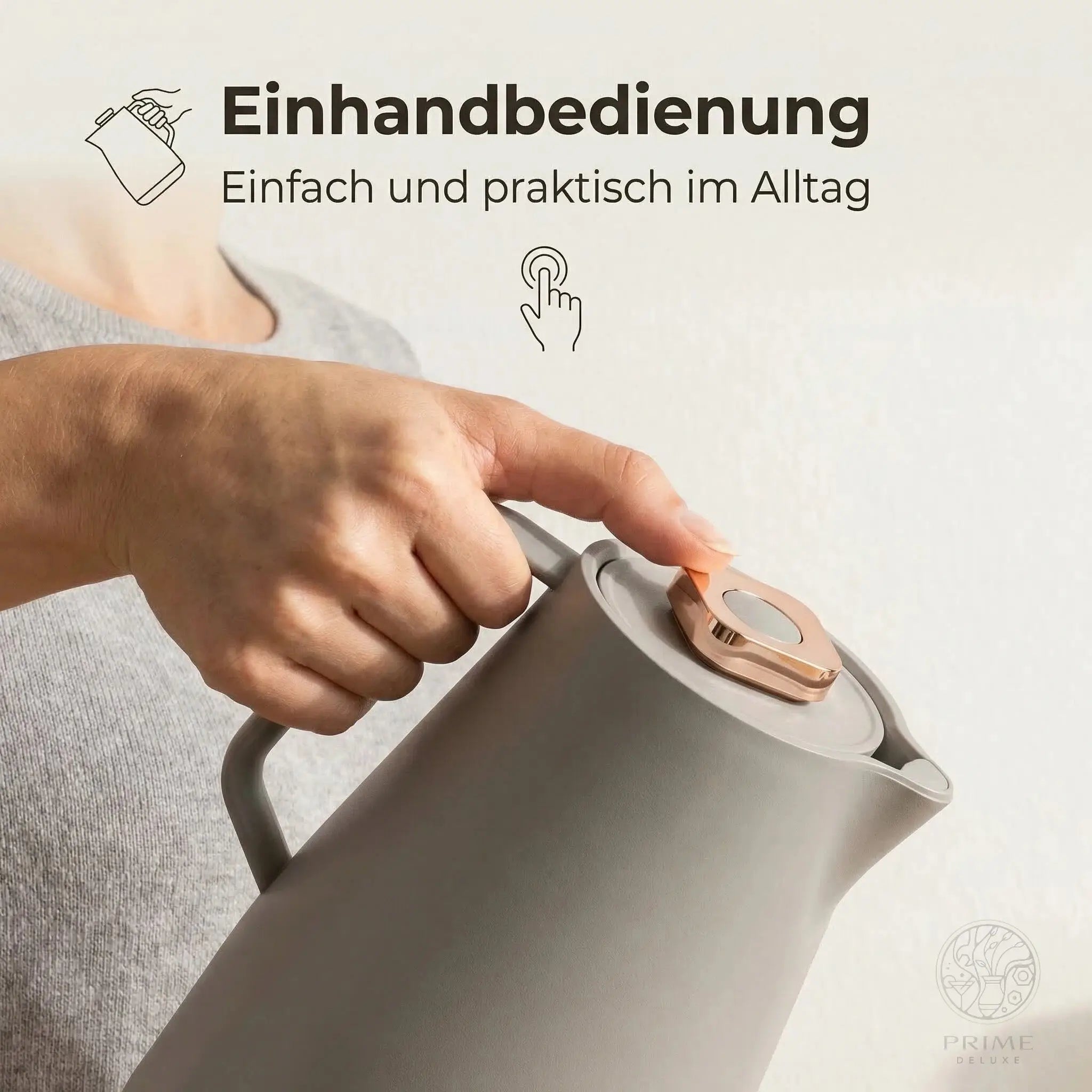 Prime Kitchen Thermoskanne 2L – Doppelwandige Isolierung, 12h heiß & 24h kalt, Einhand-Bedienung, Modernes Design mit Gold oder Silber Akzenten Prime Deluxe GmbH