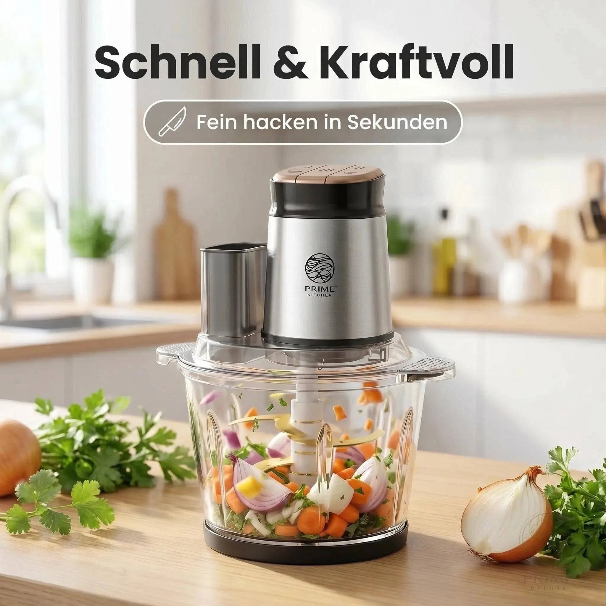 Prime Kitchen Multifunktions-Zerkleinerer aus Glas – Elektrischer Küchenzerkleinerer 3L / 5L mit 3 Geschwindigkeiten & Pulsfunktion Prime Deluxe GmbH