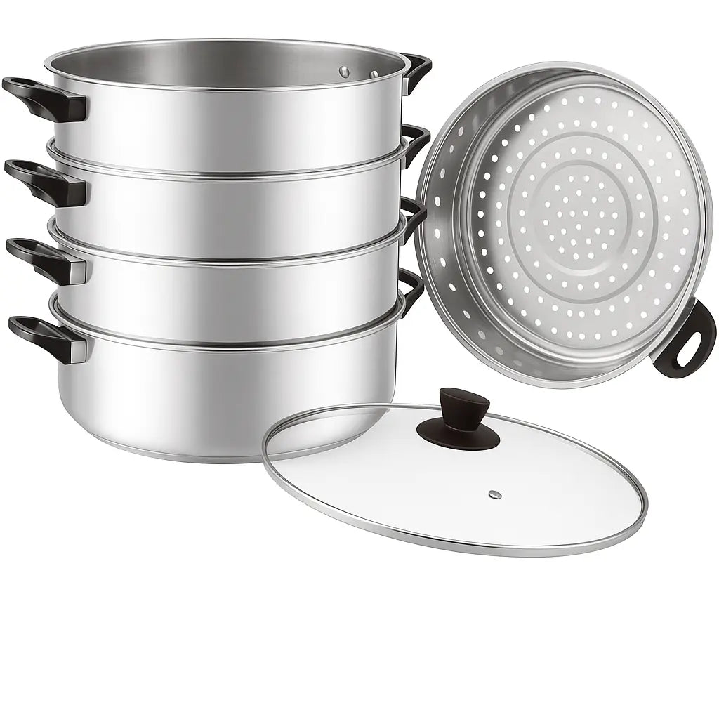 Mantu Steamer 5 Tier Stainless Steel Steamer – [30cm/32cm/34cm/36cm] – For Mantu, Baozi &amp; Dim Sum