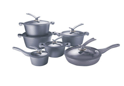 Prime Kitchen 12-teiliges Kochtopfset Diamant-Style – Induktionsgeeignet, Aluminium mit Keramikbeschichtung, Glasdeckel & Antihaft, 3 Farben Prime Deluxe GmbH