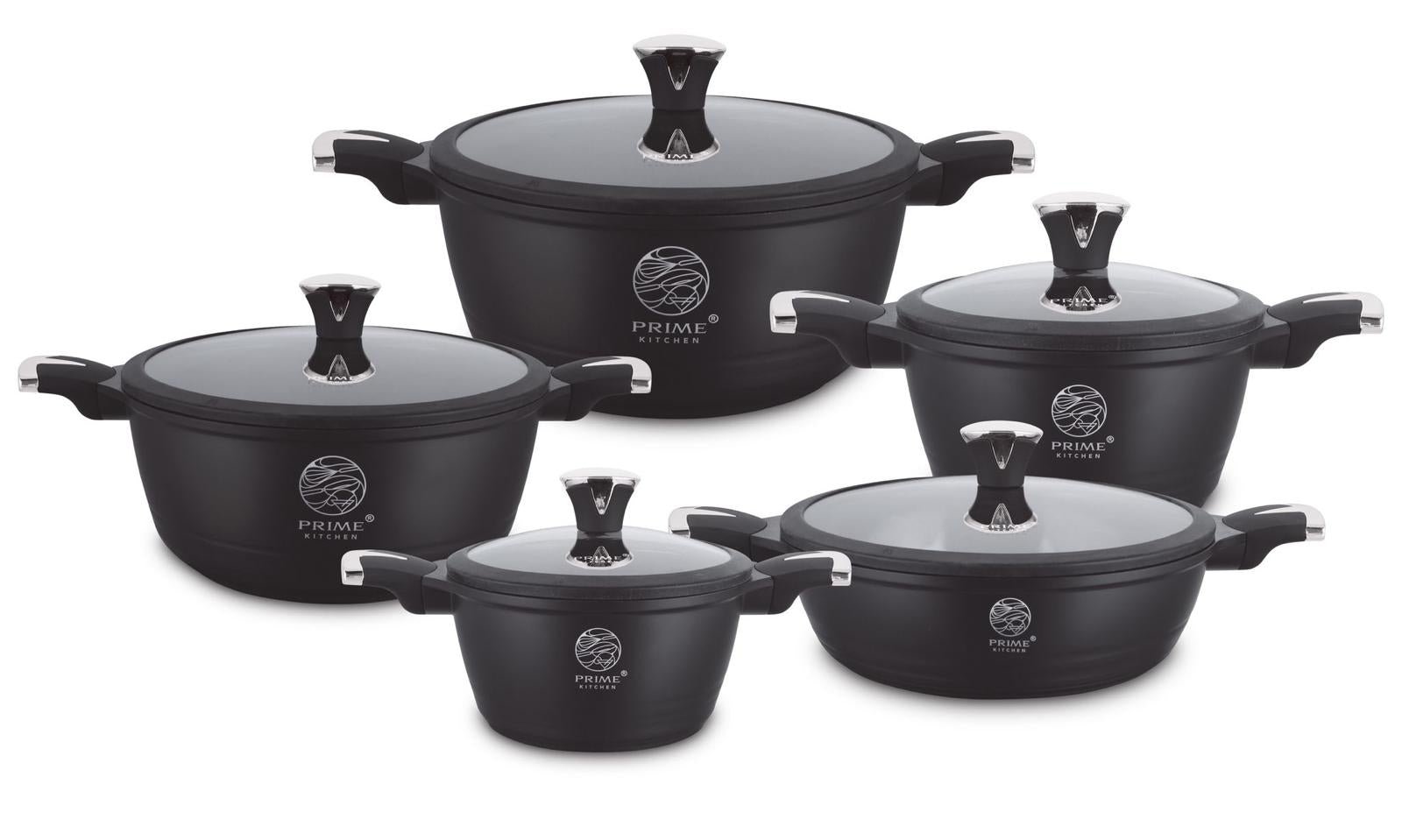 Prime Kitchen® Premium Topfset 10-teilig – Keramik Antihaft, Induktion, Silikon-Deckelrand