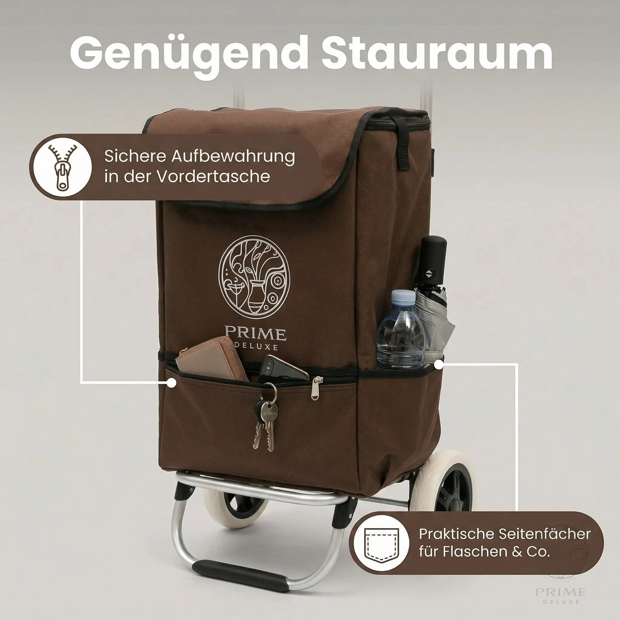 Prime Deluxe Einkaufstrolley – Faltbarer Hackenporsche mit großen Rädern & Tasche (verschiedene Farben) Prime Deluxe GmbH