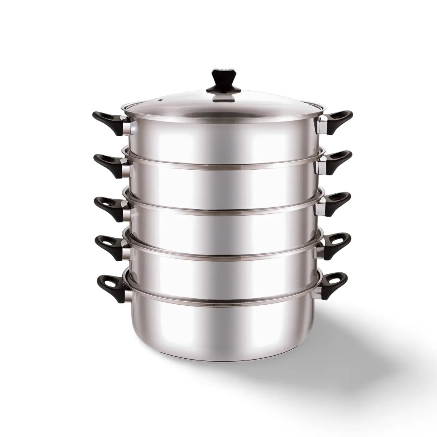 Mantu Dampfgarer Dampftopf 5 Etagen aus Edelstahl – [30cm/32cm/34cm/36cm] – Für Mantu, Baozi & Dim Sum Prime Deluxe
