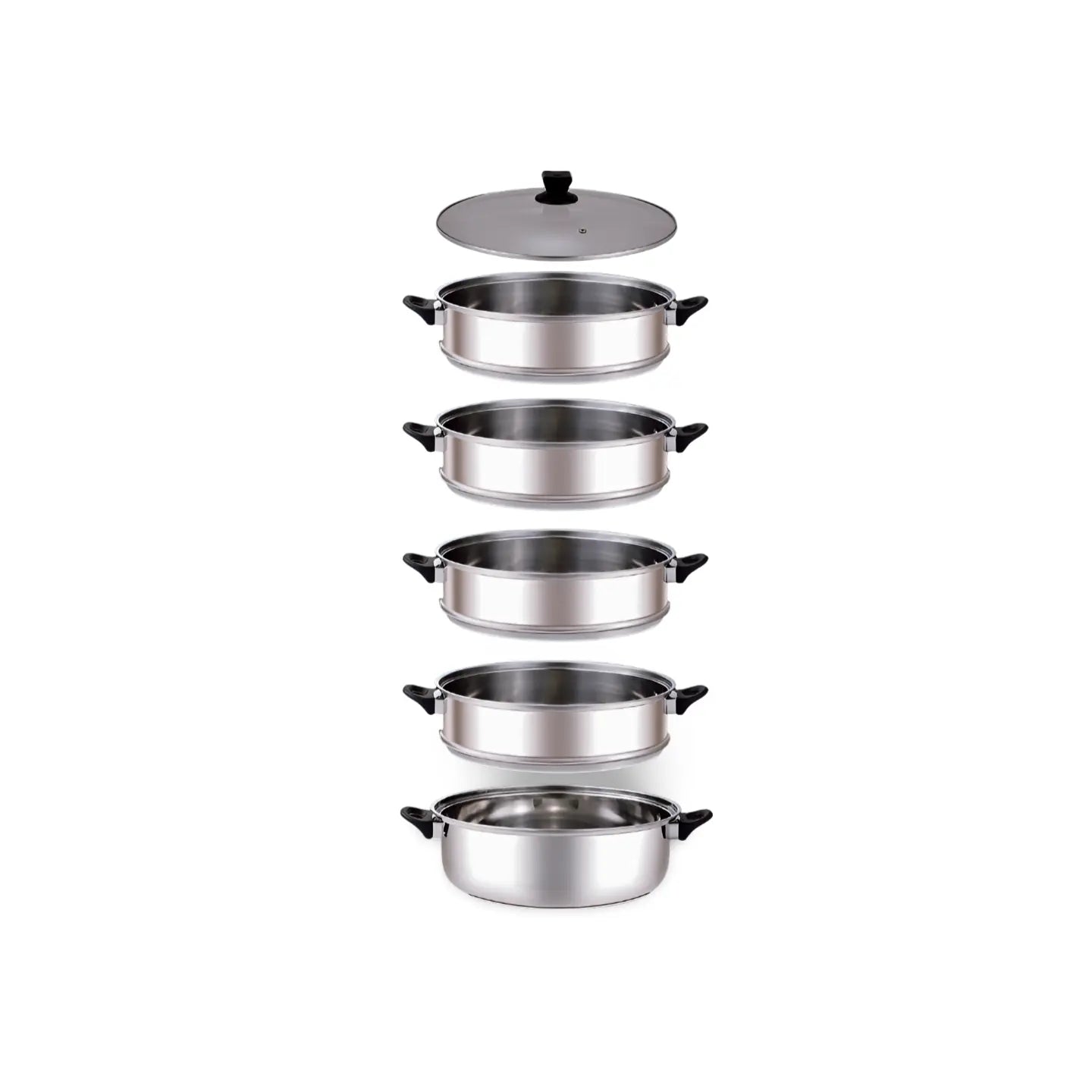 Mantu Dampfgarer Dampftopf 5 Etagen aus Edelstahl – [30cm/32cm/34cm/36cm] – Für Mantu, Baozi & Dim Sum Prime Deluxe