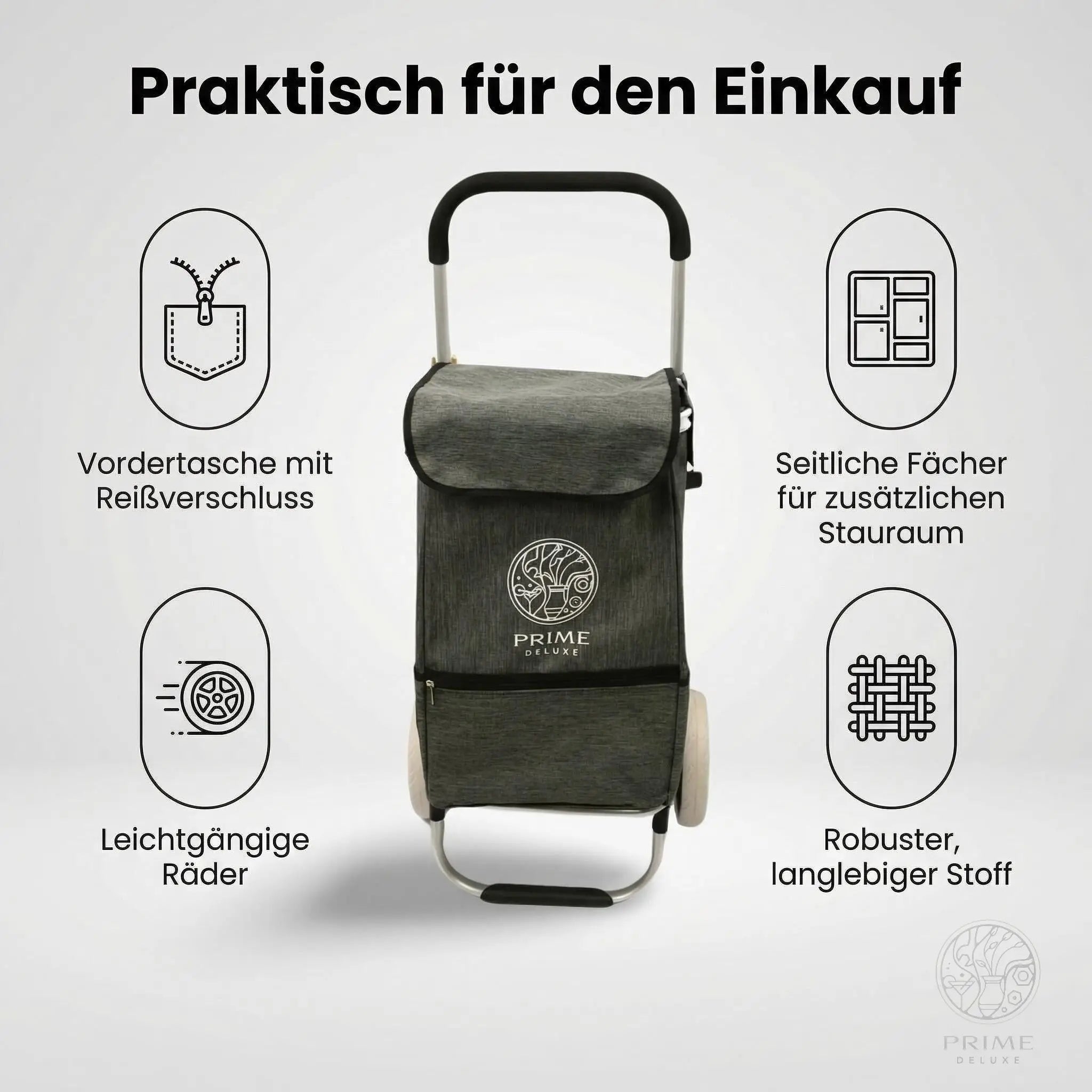 Prime Deluxe Einkaufstrolley – Faltbarer Hackenporsche mit großen Rädern & Tasche (verschiedene Farben) Prime Deluxe GmbH