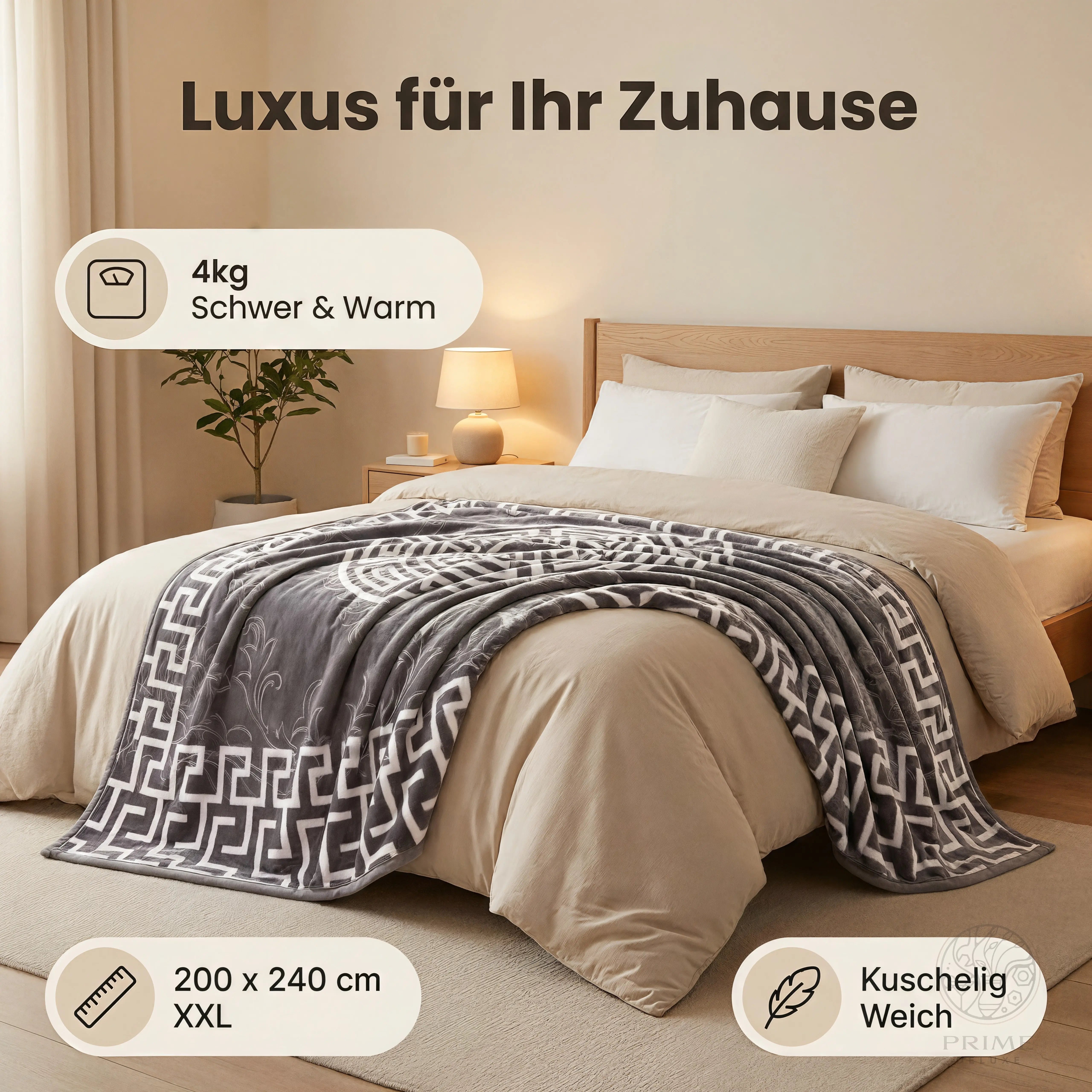Prime Homely Kuscheldecke 200x240cm – 4kg schwere Luxusdecke mit edlem Muster – Winterdecke Prime Deluxe GmbH