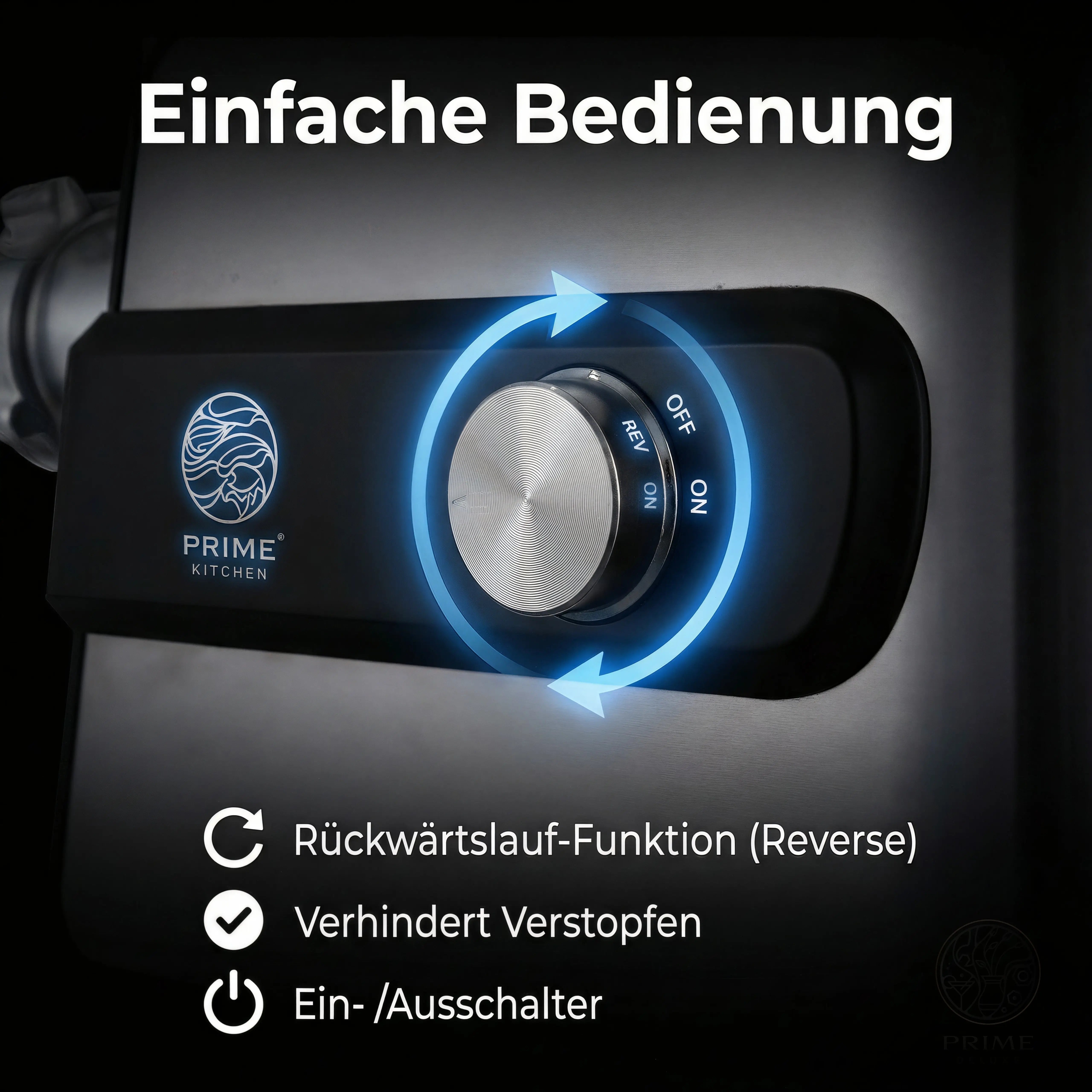 Elektrischer Fleischwolf Prime Kitchen MGY-150 – 1500W Edelstahl mit Rücklauf & Zubehörbox | Profi Fleischmaschine für Hackfleisch, Wurst & Kebbe Prime Deluxe GmbH