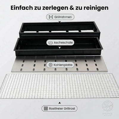 Faltbarer Holzkohlegrill 60 cm – Tragbarer Tischgrill mit Edelstahl-Grillrost & Kohle-Trennsystem Prime Deluxe GmbH
