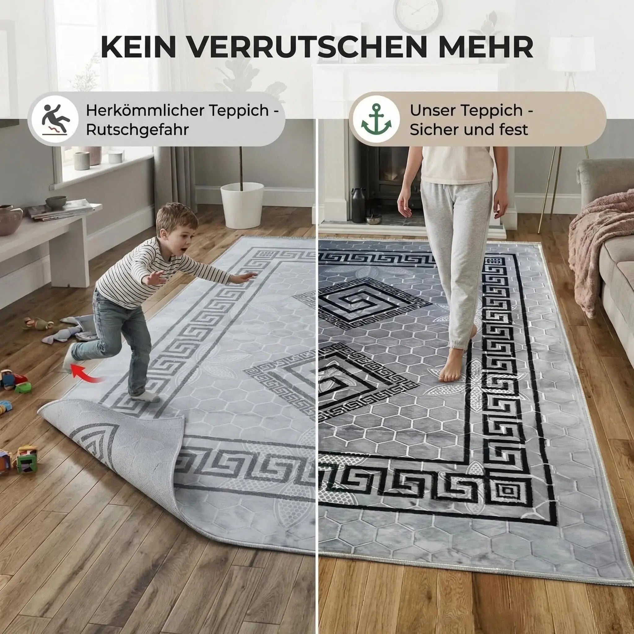 Vintage Teppich 200x300 cm aus Polyester mit rutschfester Unterseite – Wohnzimmer Teppich in 4 Farben Prime Deluxe GmbH