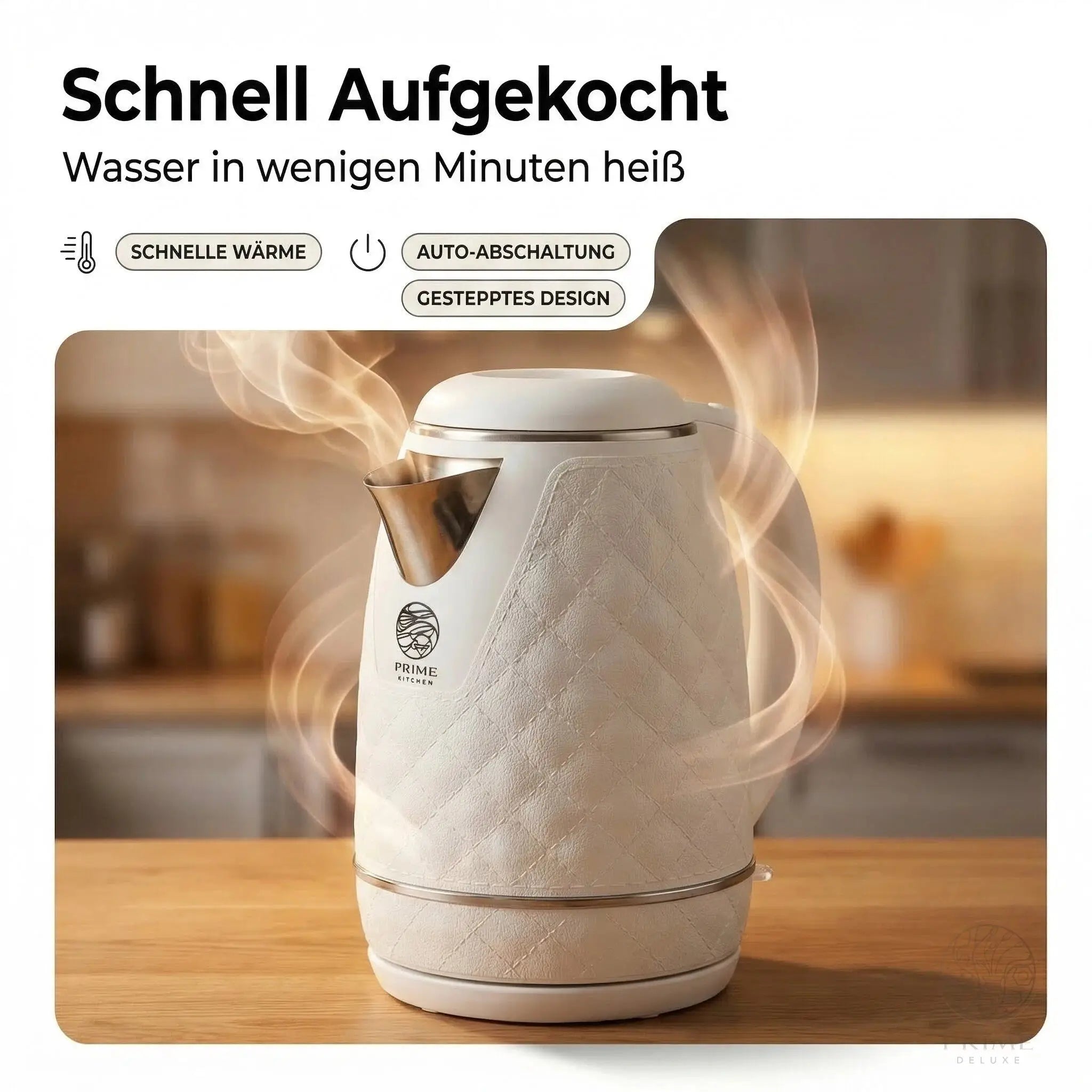 Prime Kitchen 2L Premium Wasserkocher aus Edelstahl – Schneller Wasserkocher mit Auto-Abschaltung & Überhitzungsschutz (Weiß, Braun, Schwarz) Prime Deluxe GmbH