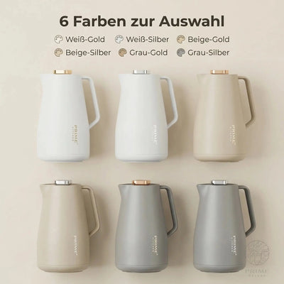 Prime Kitchen Thermoskanne 2L – Doppelwandige Isolierung, 12h heiß & 24h kalt, Einhand-Bedienung, Modernes Design mit Gold oder Silber Akzenten Prime Deluxe GmbH