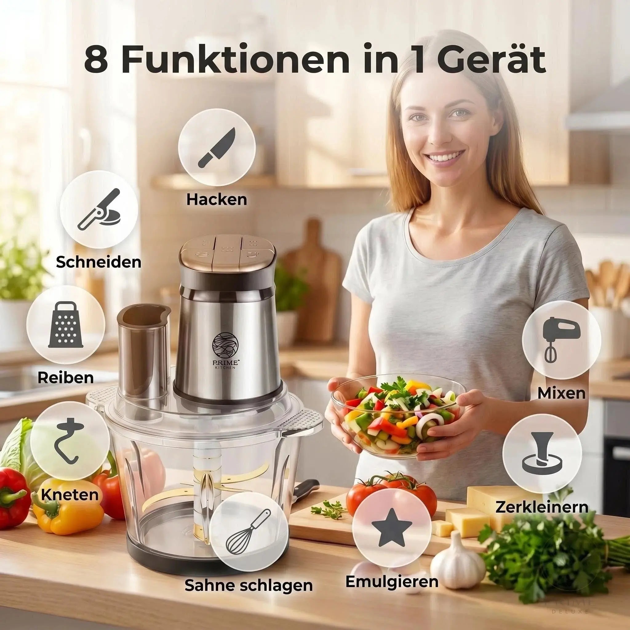Prime Kitchen Multifunktions-Zerkleinerer aus Glas – Elektrischer Küchenzerkleinerer 3L / 5L mit 3 Geschwindigkeiten & Pulsfunktion Prime Deluxe GmbH