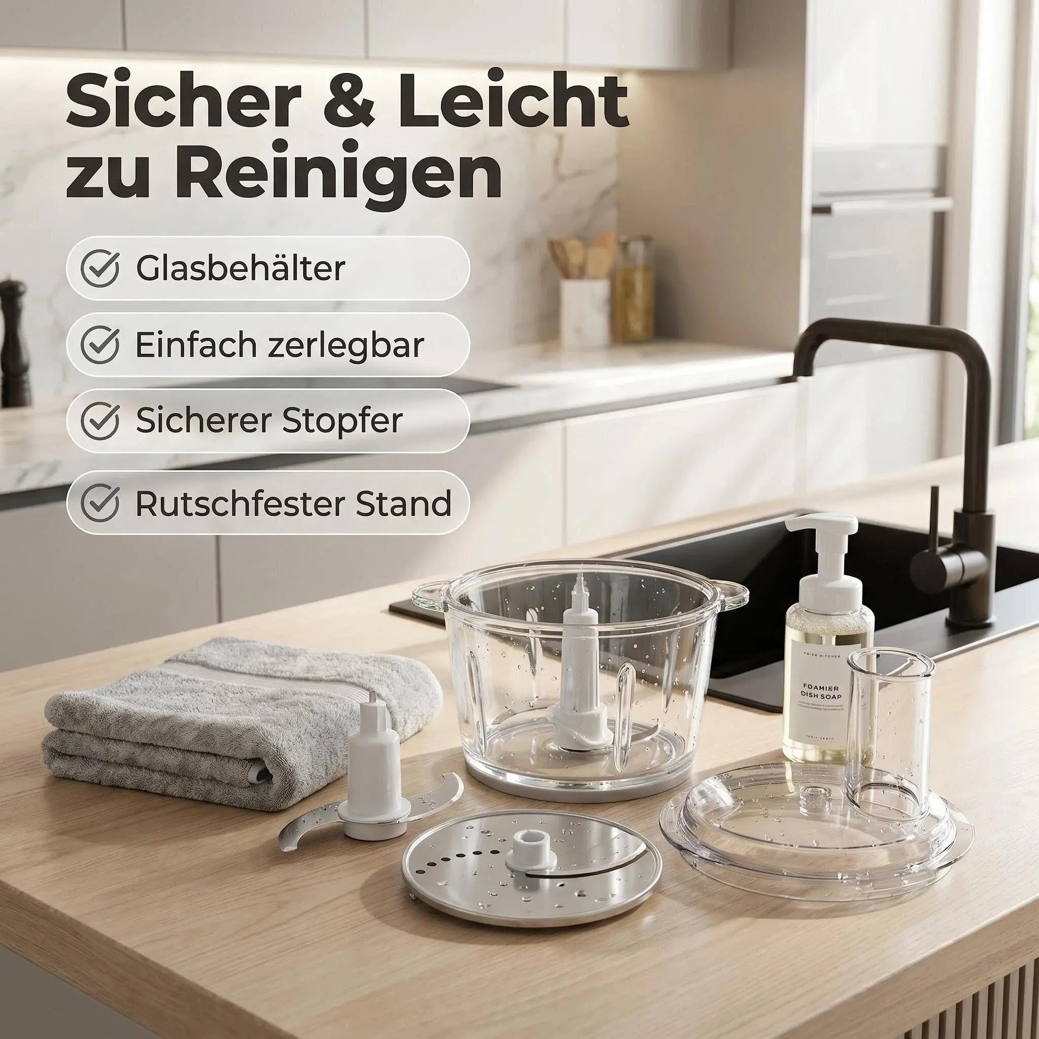 Prime Kitchen Multifunktions-Zerkleinerer aus Glas – Elektrischer Küchenzerkleinerer 3L / 5L mit 3 Geschwindigkeiten & Pulsfunktion Prime Deluxe GmbH