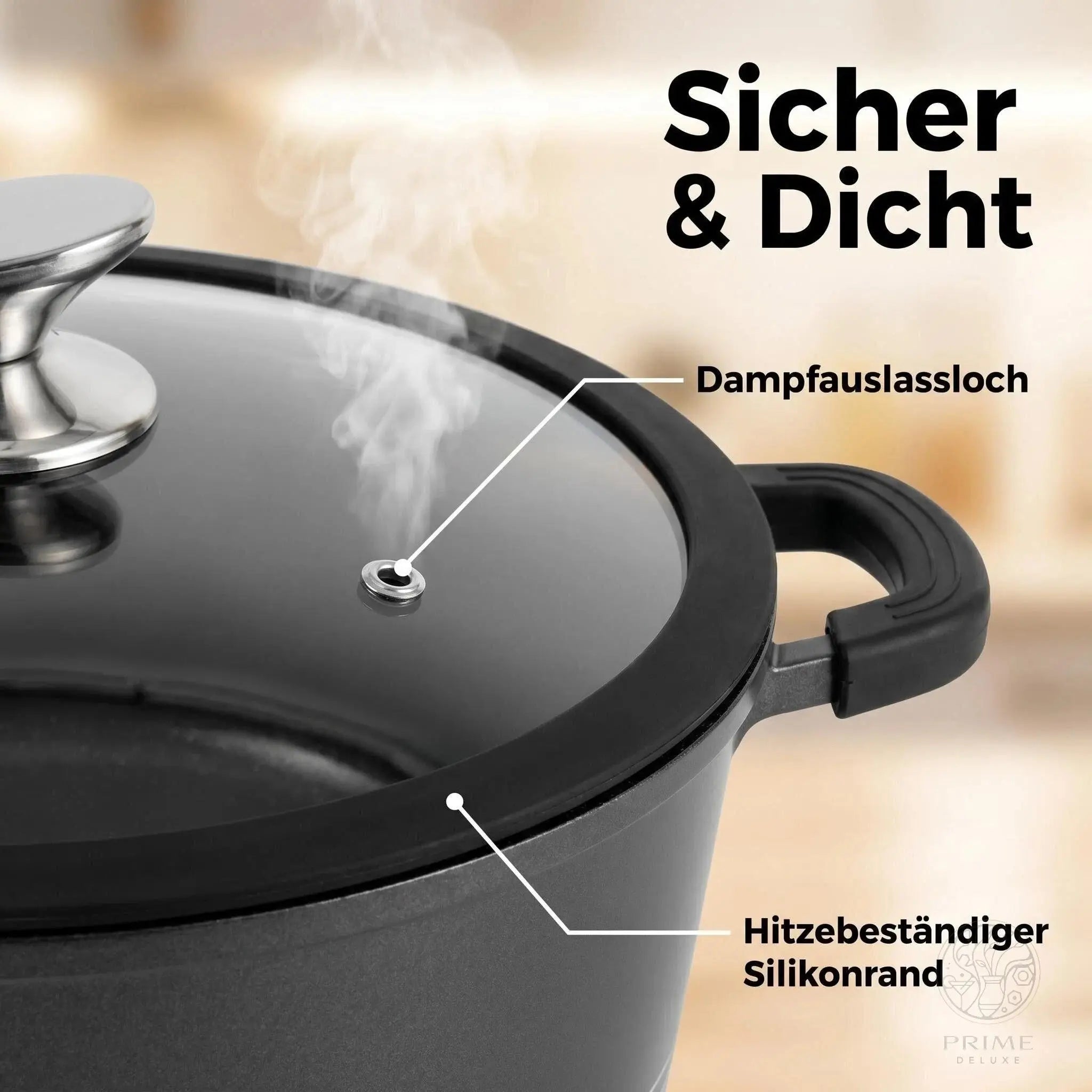 Prime Kitchen Topf-Set mit Keramikbeschichtung – 4-teilig (30, 32, 36, 40 cm) | Induktionsgeeignet | Antihaft-Kochtopf-Set Prime Deluxe GmbH